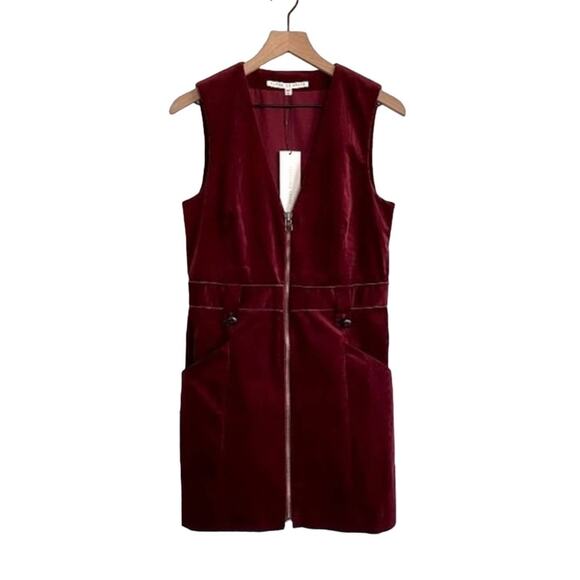 NWT Veronica Beard Orial Burgundy Red Corduroy Zip Front Mini Dress Size 8 - Picture 5 of 14